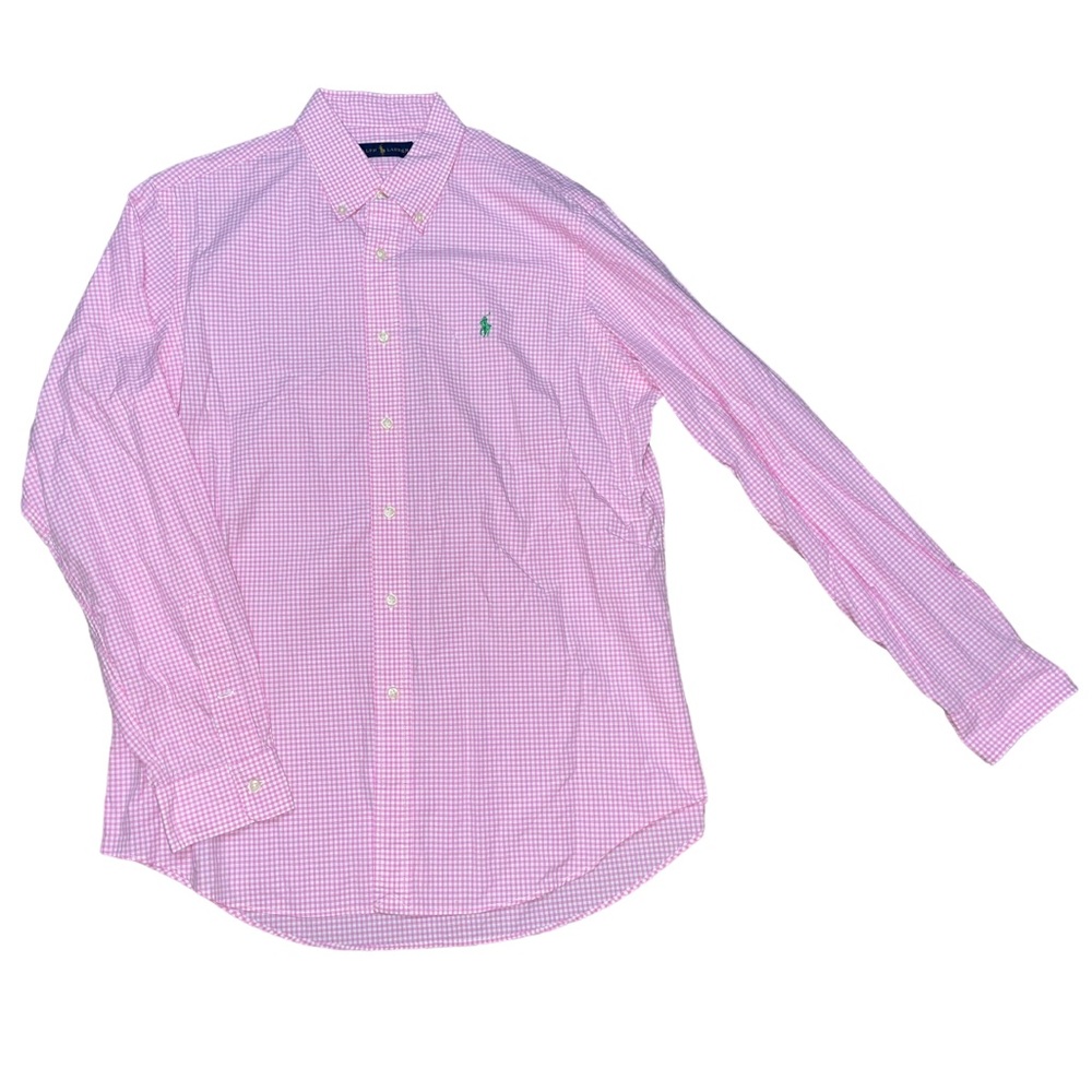 Ralph Lauren Mens Large Pink Gingham Long Sleeve Button Down